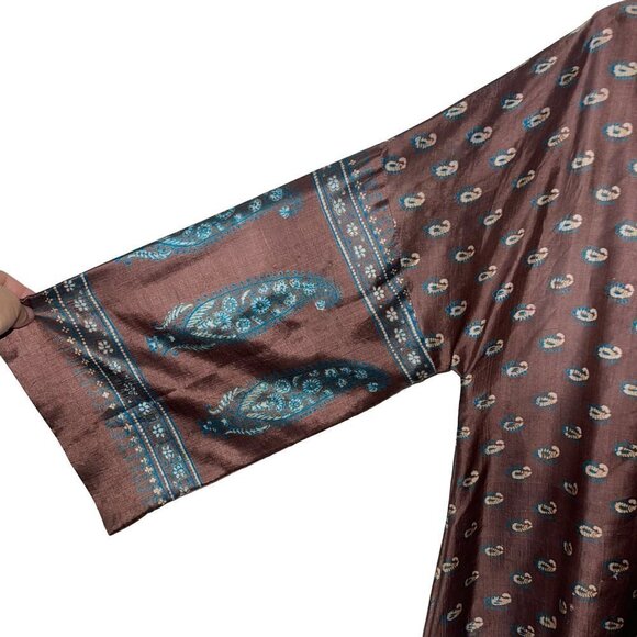Vintage Womens Maxi Dress Size Large Brown Custom Made Silk Paisley Neck Tie - Picture 11 of 16